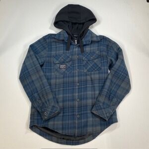 HOWITZER Patriot Manufacturing Co Flannel Shirt Jacket Hoodie‎ Blue Plaid Size S